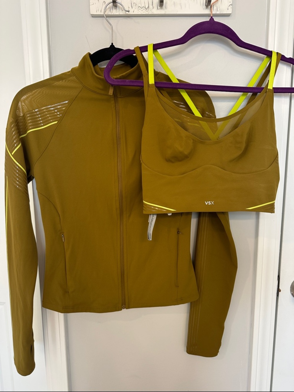 Bundle - VSX Olive Green Sports Bra and Zip Jacket with Neon Accent
